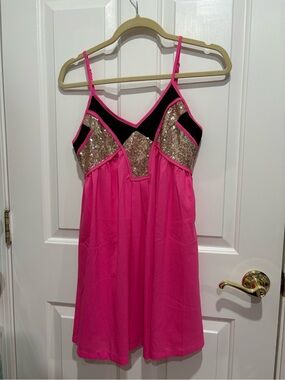 Hot Pink Sequin Accent Mini Dress Small